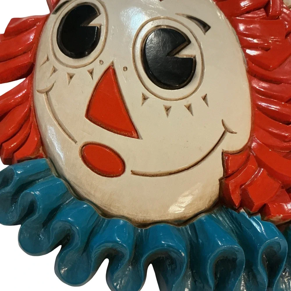 Vintage 1977 Raggedy Ann and Andy 3D Plastic Wall Plaque Decor 10x9.5